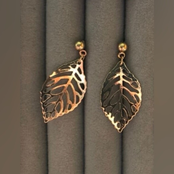 “Autumn” Fall Gold Lasercut Cut-out Hollow Leaf Leaves Nature Boho Hippie Dangle - Picture 12 of 16